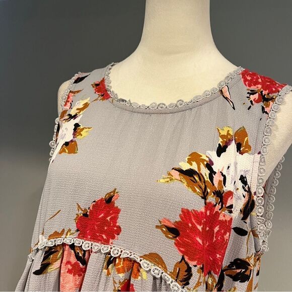 Jodifl scoop neck sleeveless floral a-line tunic / mini dress size medium - Picture 2 of 13